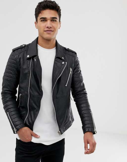 Asos barneys original leather biker outlet jacket