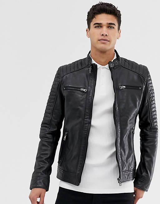 Barney's original real leather 4 pocket biker jacket | ASOS