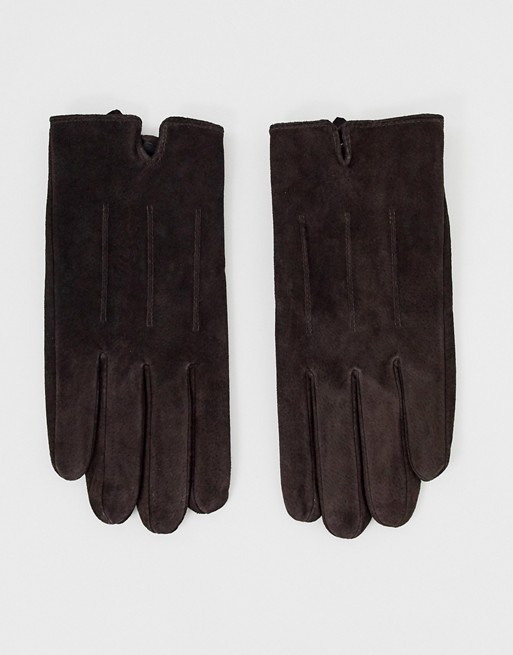 Barneys Original suede touchscreen gloves in brown