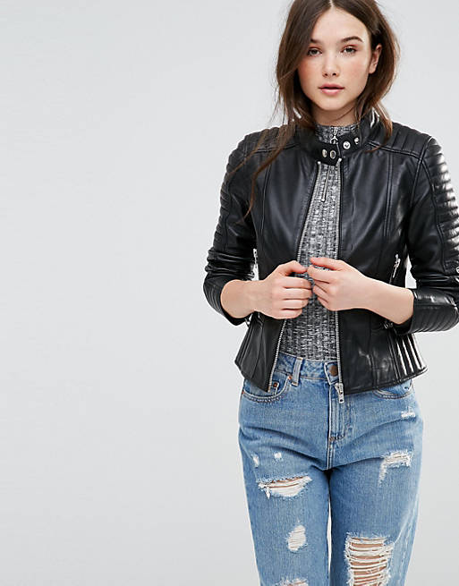 Barney's Originals Asymmetric Leather Biker Jacket With Quilted ...