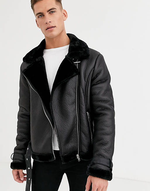 Barneys Originals aviator jacket in bonded faux leather | ASOS