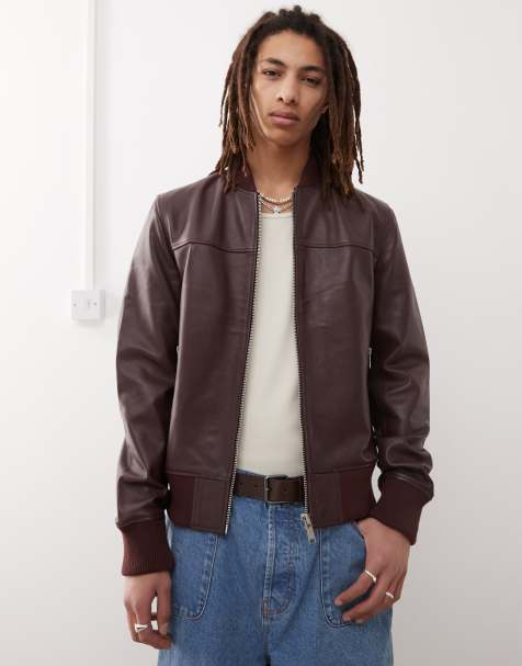 Barneys Originals Barneys originals real leather bomber jacket in burgundy - view 1