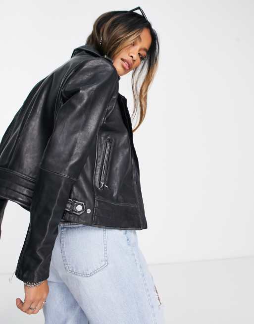 Barney s Originals Beppe leather jacket with ribbed detail ASOS