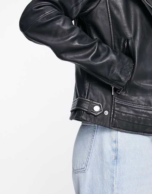 Men's Matte Black Leather Racer Jacket with Ribbed Shoulders - Barneys  Originals