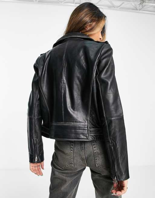 Barney's Originals Beppe leather jacket with ribbed detail | ASOS