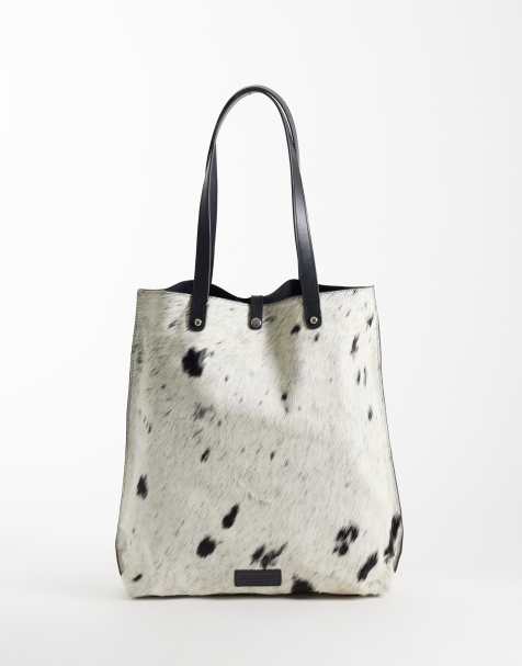 Barneys Originals Black cowhide tote bag in black cow print - view 1