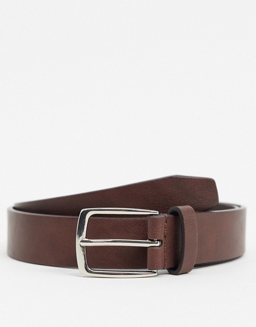 Barney's Originals bonded leather belt with silver buckle in brown