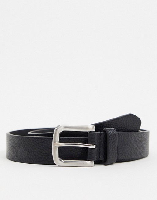 Barney's Originals bonded leather belt with silver buckle in pebbled leather
