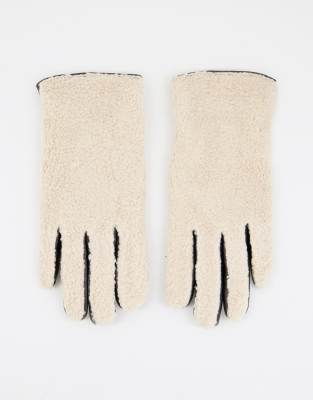 Barney's Originals borg & real leather gloves in beige - ASOS Price Checker