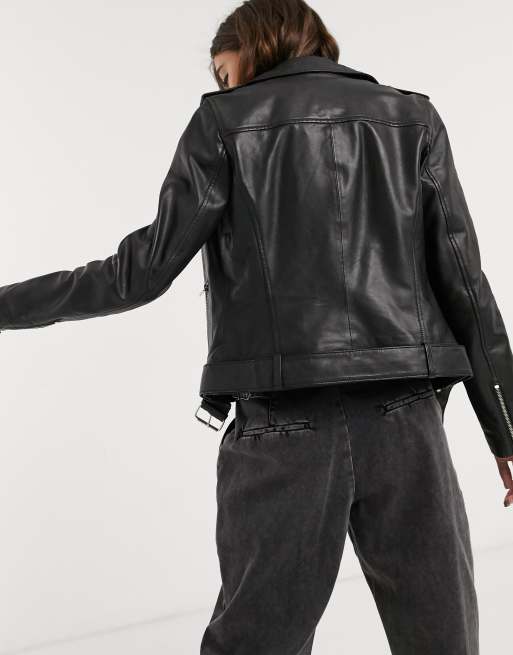 Buckle leather jacket store