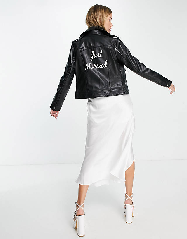 Barneys Originals - Barney's Originals bridal real leather jacket with just married print in black