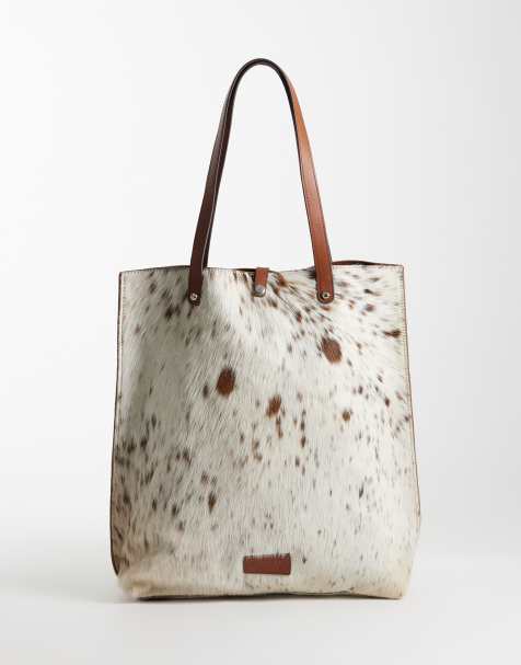 Barneys Originals Brown cowhide tote bag in brown cow print - view 1