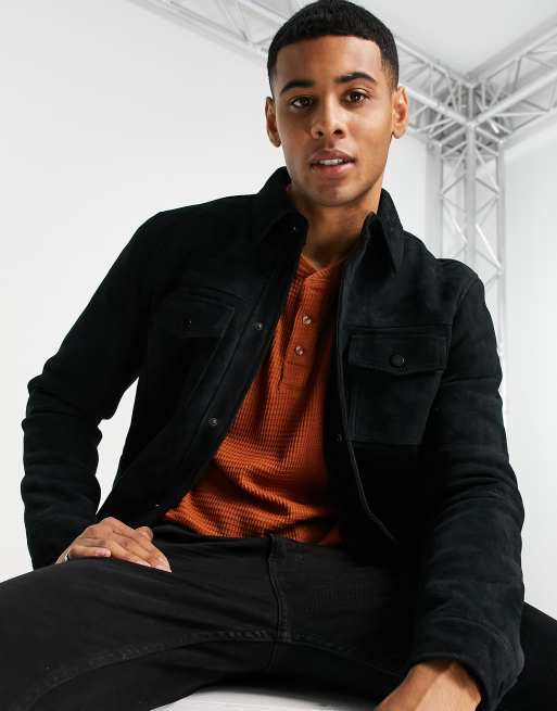 Barneys Originals - Camicia giacca in camoscio nero