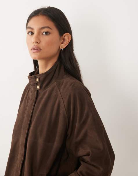 Barneys Originals Chocolate suede funnel neck jacket in chocolate - view 1