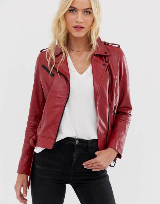Asos red leather jacket top