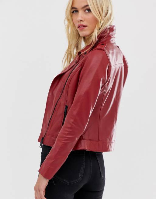 Barney s Originals coloured leather biker jacket in red