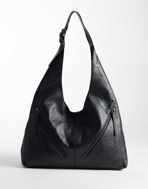 Barneys Originals Crocodile embossed real leather slouch bag in black - view 1