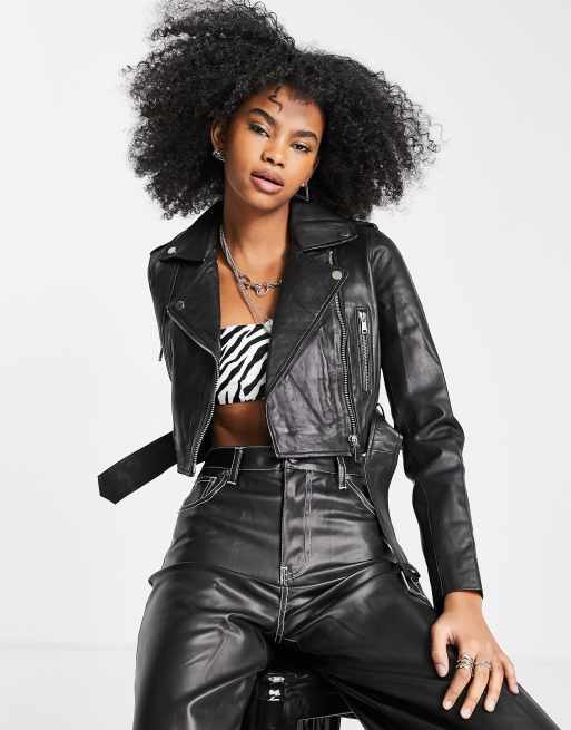 Barney's Originals - Cropped bikerjack van echt leer, 4 van 4