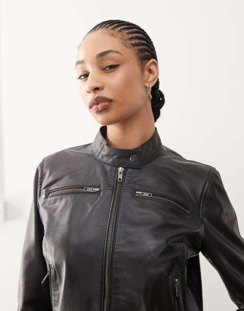 Barneys originals cropped collar tab biker in black - view 1