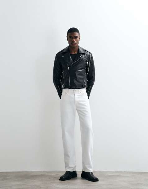 Barneys Originals Cropped real leather biker jacket in black - view 1