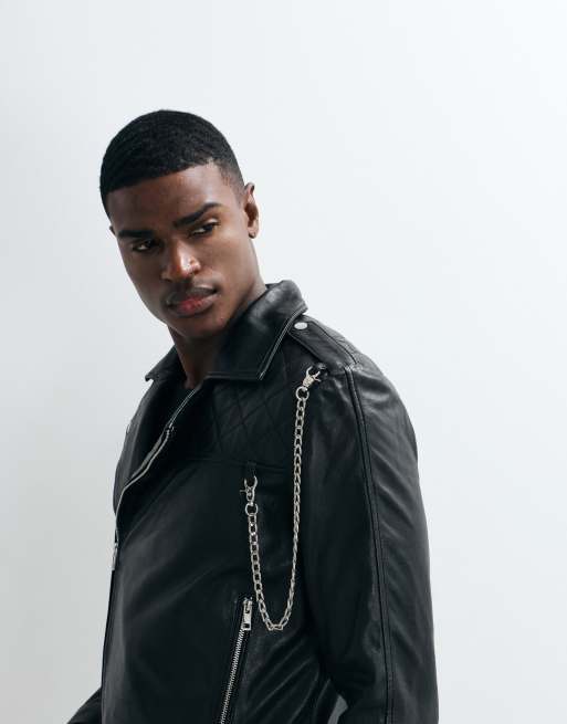 Barneys Originals Cropped real leather biker jacket in black, 3 of 5