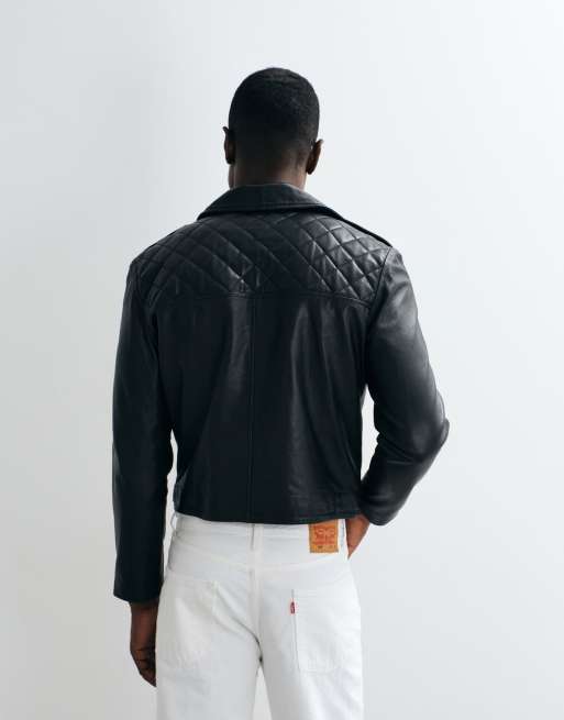 Barneys Originals Cropped real leather biker jacket in black, 5 of 5