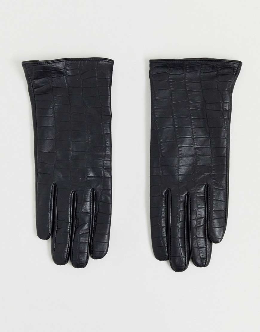 Barney's Originals - Echt leren handschoenen met krokodillenmotief-Zwart