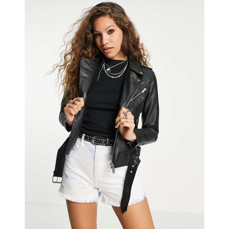 Asos barneys original leather clearance biker jacket