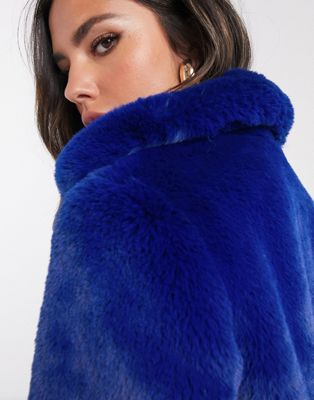 blue faux fur jacket