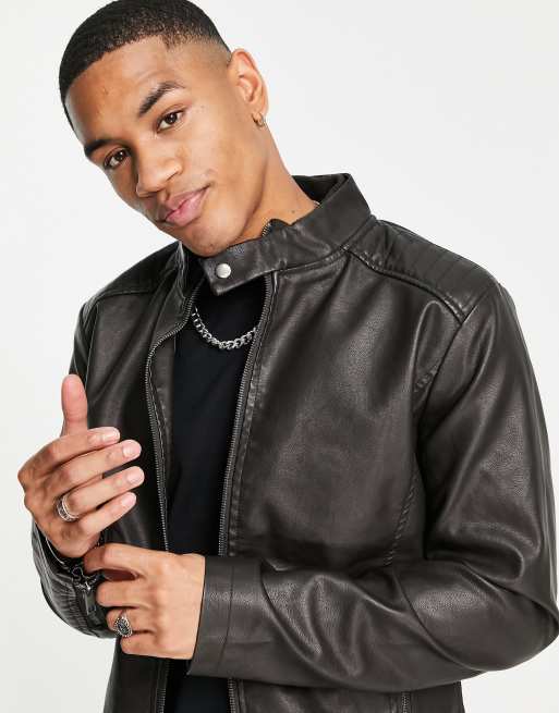 Faux leather 2025 racer jacket