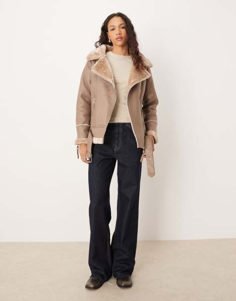 Barneys Originals Faux shearling aviator in beige - view 1