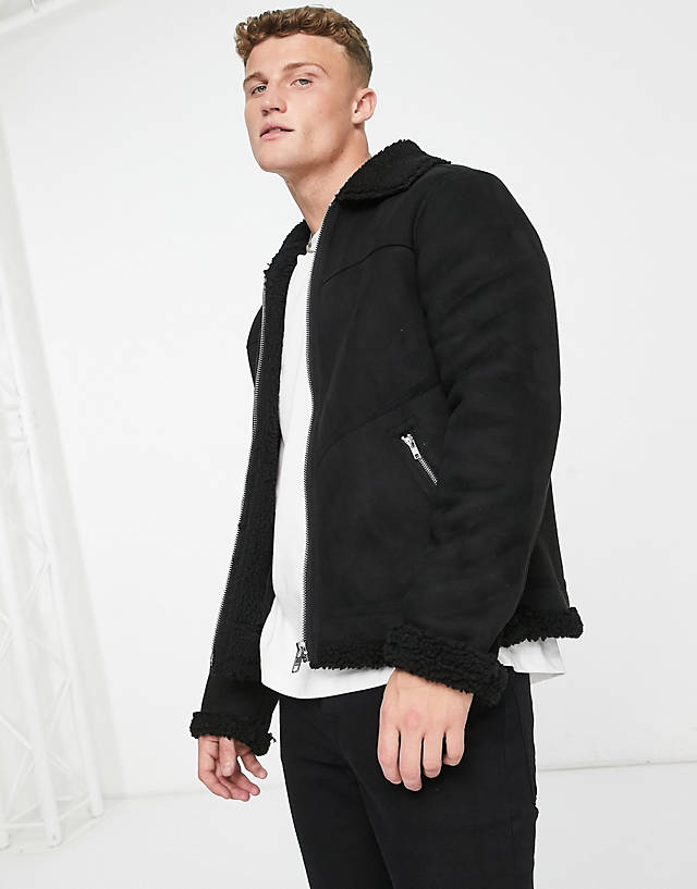 Barneys Originals - faux shearling fully borg lined jacket in black