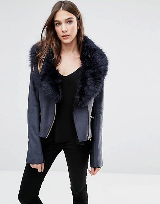 Barney's Originals Faux Shearling Jacket With Faux Fur Collar