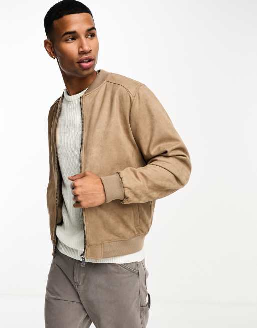 Barneys Originals faux suede classic bomber jacket in beige