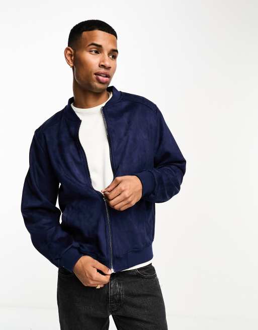 Navy blue bomber shop jacket mens outfit