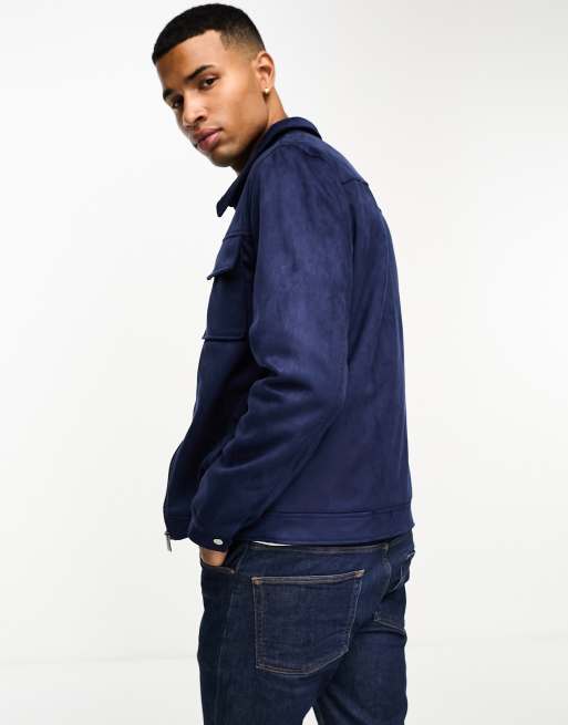 Barneys Originals faux suede harrington jacket in navy | ASOS