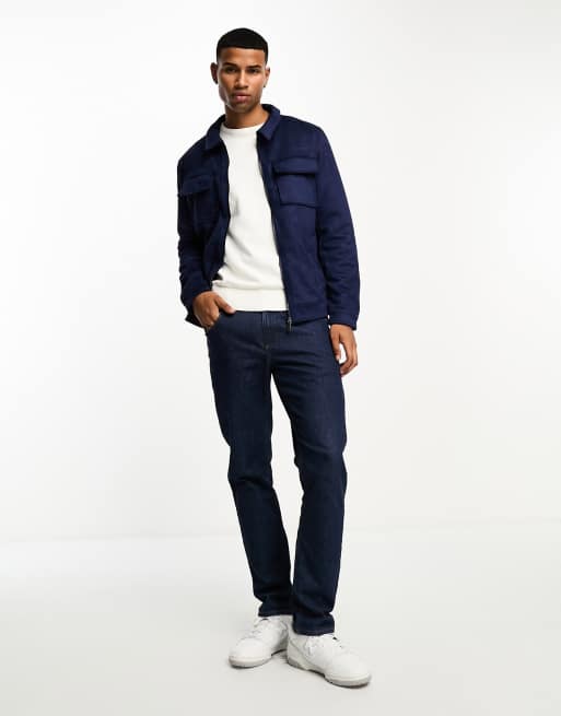 Barneys Originals faux suede harrington jacket in navy | ASOS