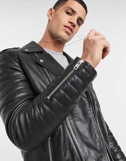 Asos barneys original shop leather biker jacket