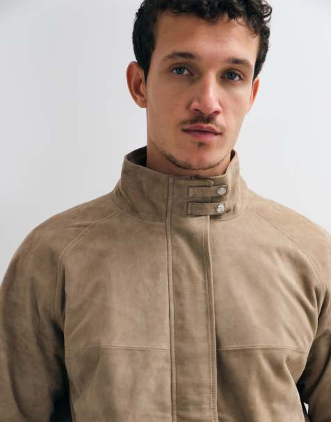 Barneys Originals Funnel neck real suede jacket in beige - view 1