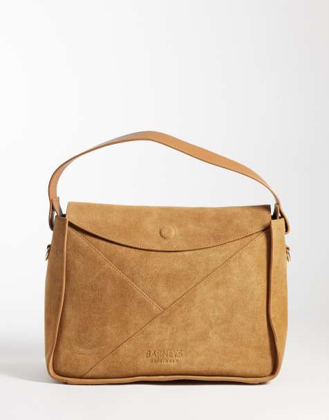 Barneys Originals Geometric suede cross body bag in tan - view 1