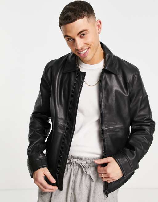 Barneys Originals - Giacca harrington in pelle nera