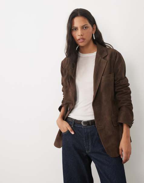 Barneys Originals Goat suede blazer jacket in chocolate - view 1