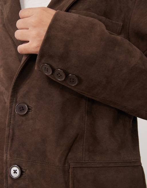 Barneys Originals Goat suede blazer jacket in chocolate, 3 of 4