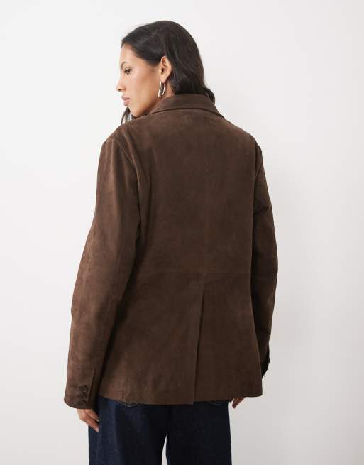 Barneys Originals Goat suede blazer jacket in chocolate, 4 of 4