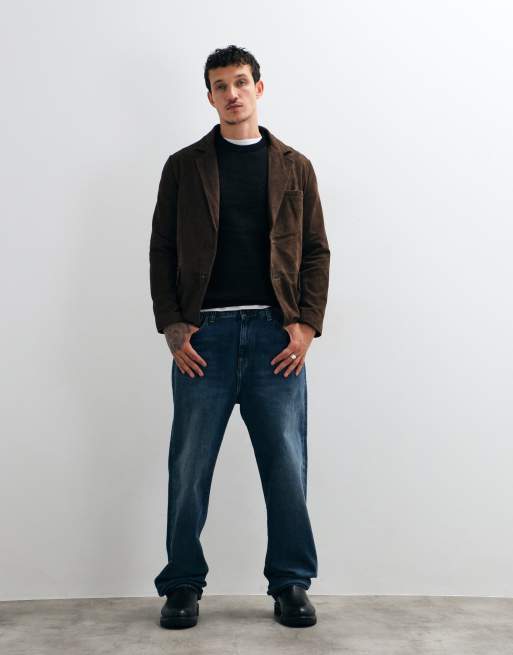Barneys Originals Goat suede blazer jacket in chocolate, 2 of 5
