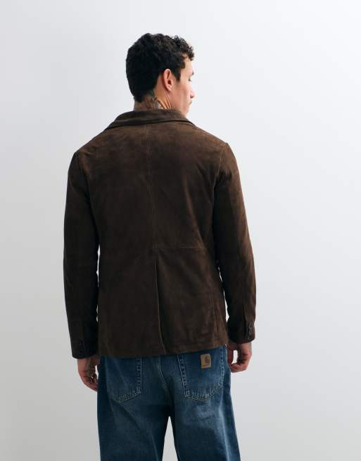 Barneys Originals Goat suede blazer jacket in chocolate, 5 of 5