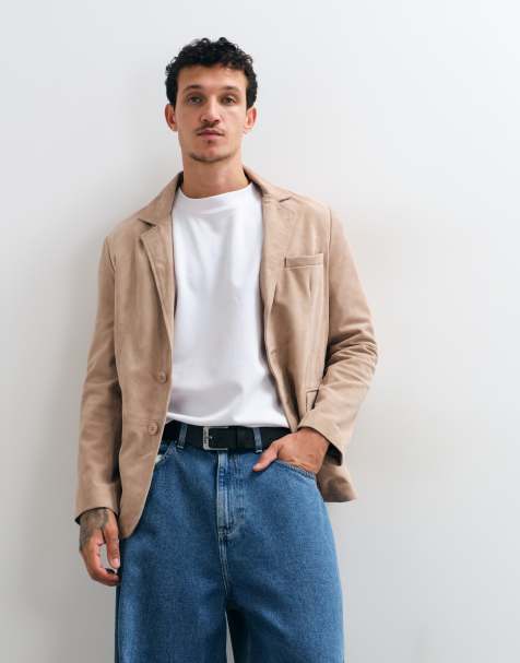 Barneys Originals Goat suede blazer jacket in taupe - view 1