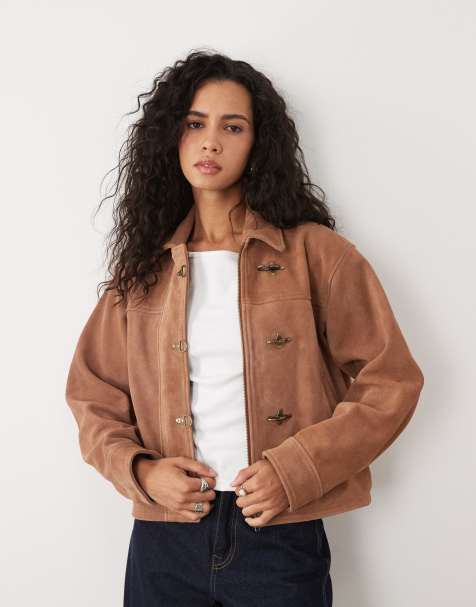 Barneys Originals Goat suede jacket with fireman clasps in tan - view 1
