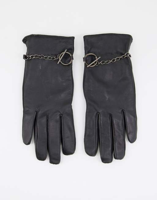 Barney's Originals - Handschoenen van echt leer met ketting in zwart
