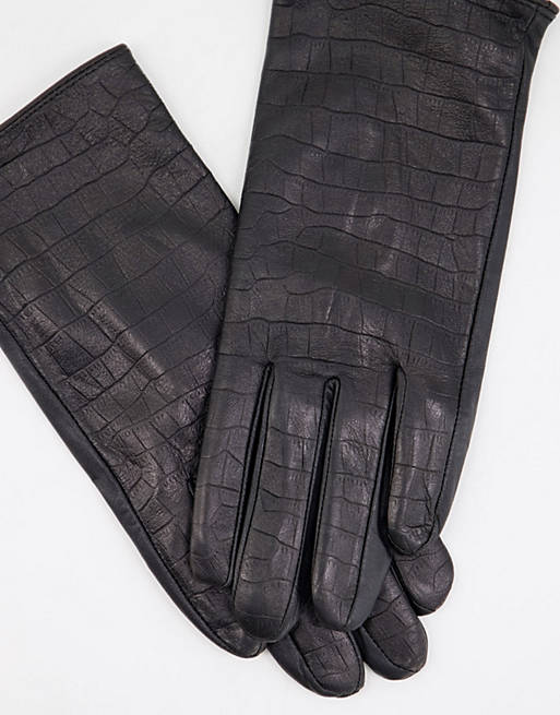 Barney's Originals – Handschuhe aus echtem Leder in Kroko-Optik | ASOS